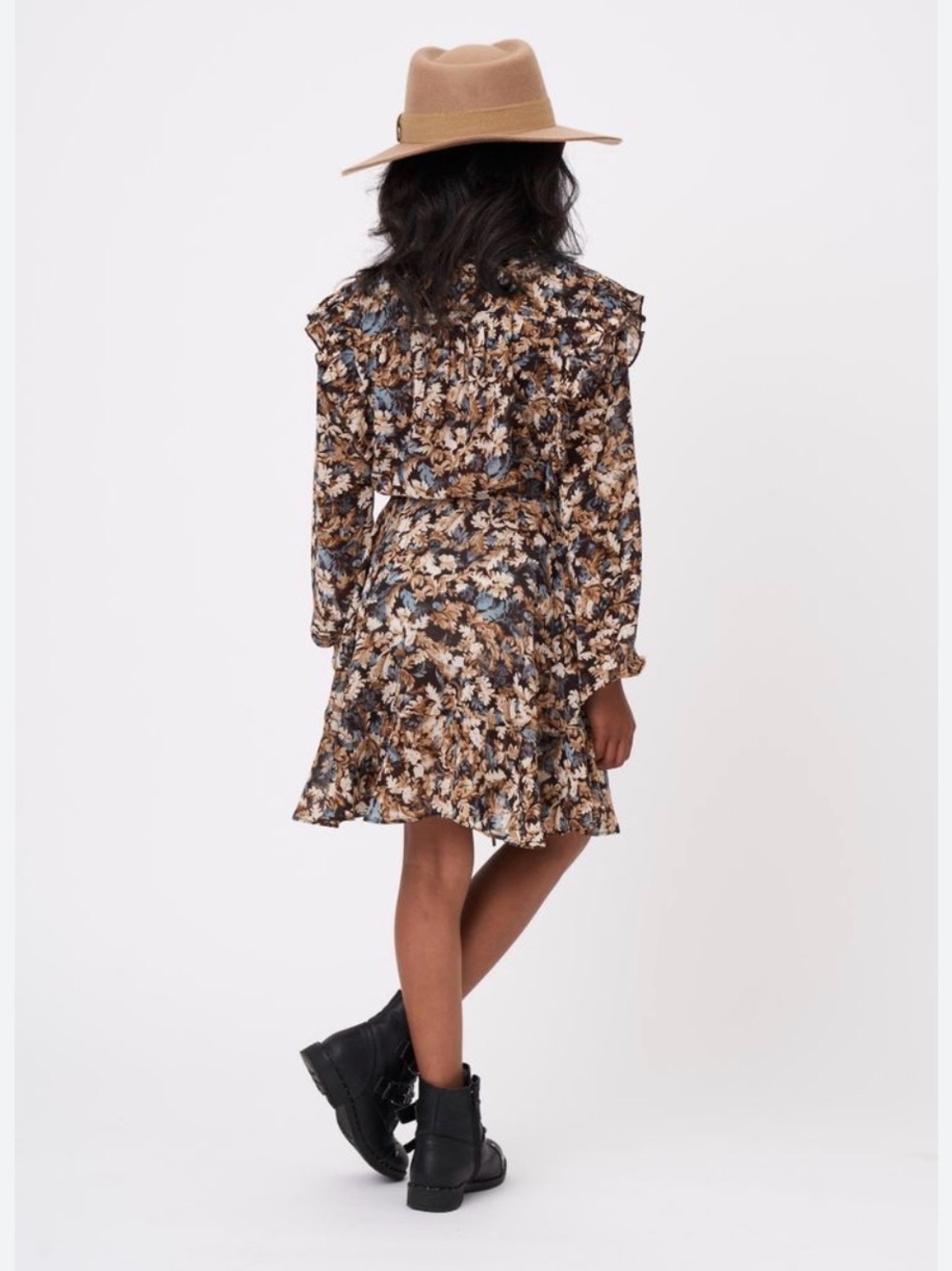 LeLaLo Brown Floral Mini Dress with Blue Accents size S